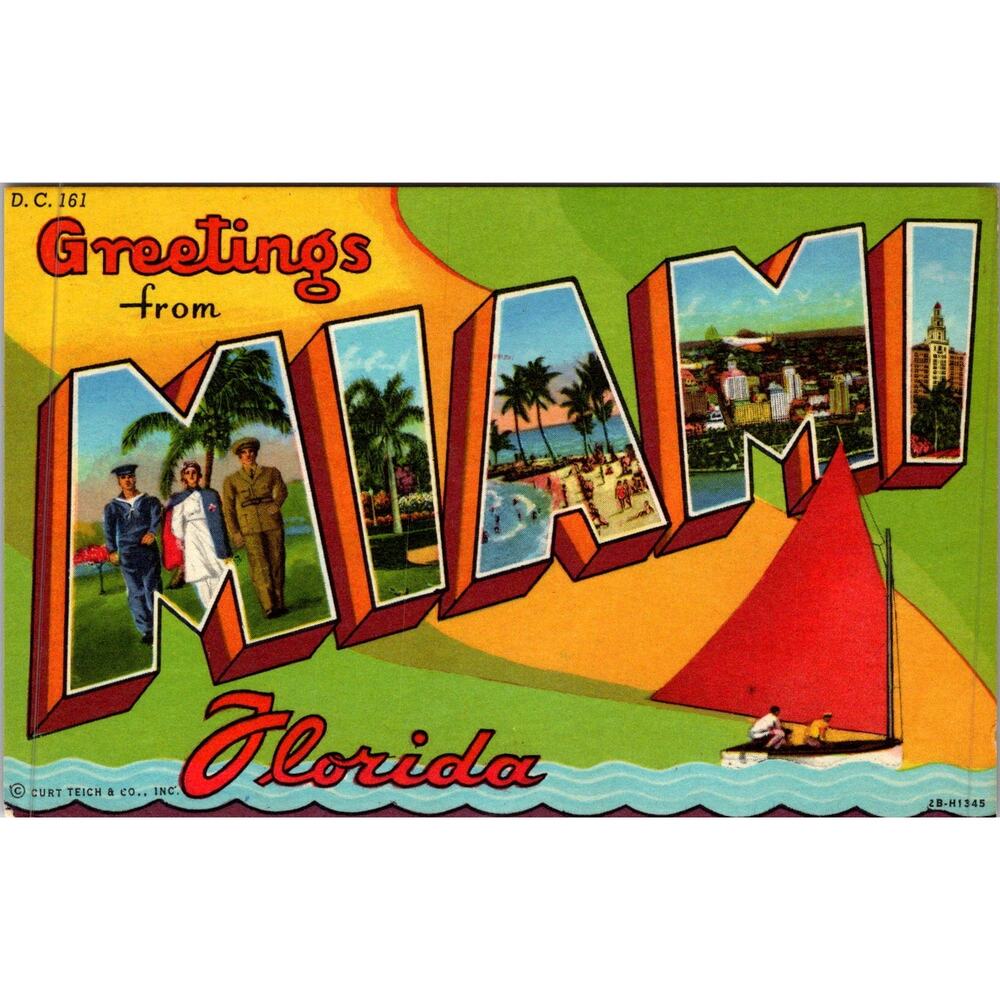 Greetings From Miami in Florida Vintage Postcard SP17-28